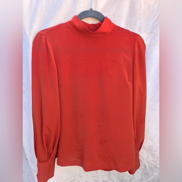 Mock Neck Orange Silk-like Blouse - Picture 1 of 3